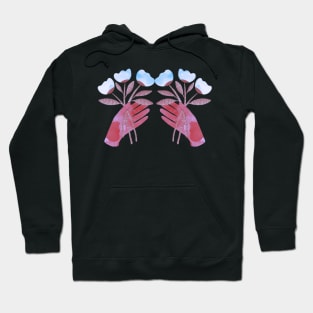 Red hands with blue flowers for you on black background Hoodie
